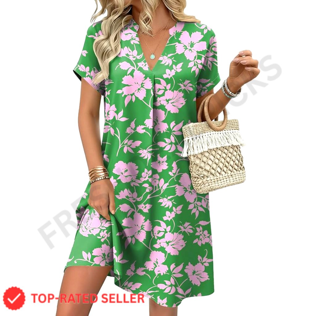 Floral Print Shift Dress Boho Mini Sundress Casual Summer Beach Vacation Wear